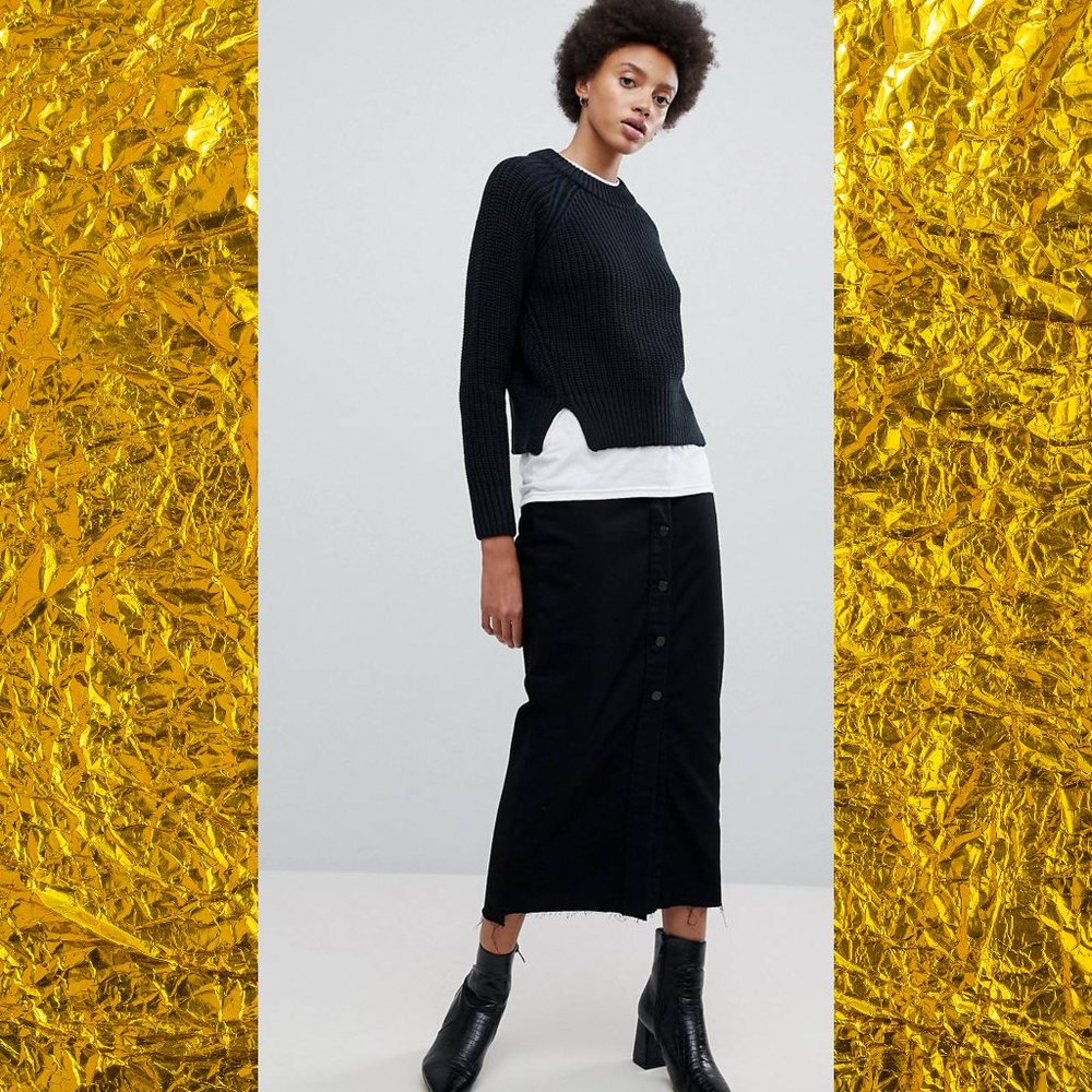ASOS Dr Denim Venla Step Hem Button From Maxi Skirt